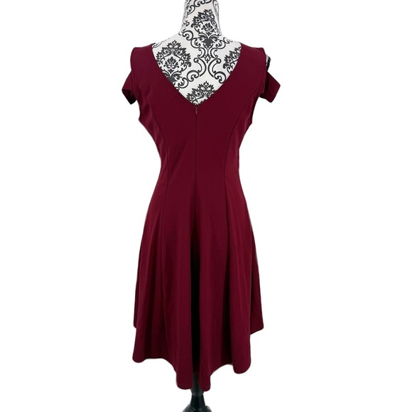 Insnova Burgundy Cold Shoulder A-Line Dress Romantic Fit & Flare Cocktail Party - Picture 13 of 13